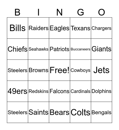 Super Bowl Bingo Card