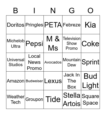 Super Bowl Bingo Card