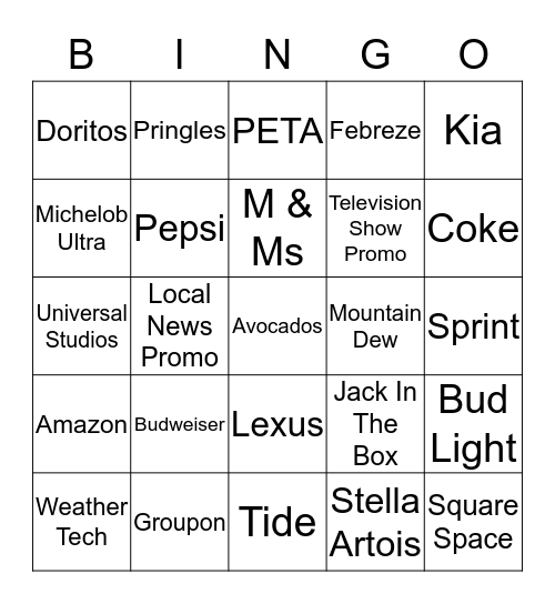 Super Bowl Bingo Card