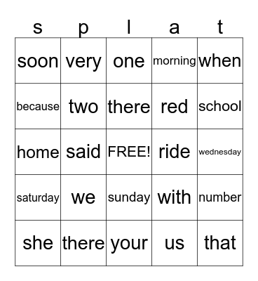splat bingo Card