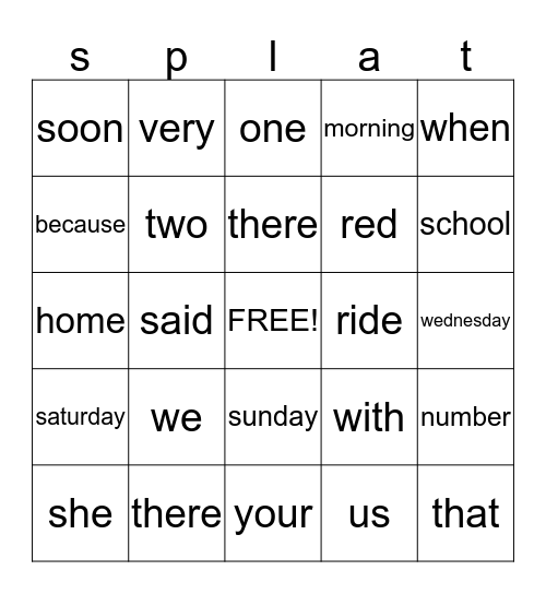 splat bingo Card