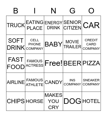 TV COMMERCIAL BINGO Card