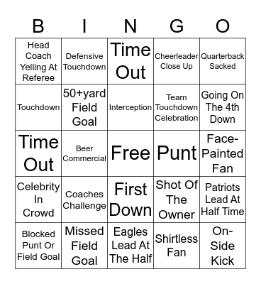 Super Bowl Eagles vs. Patriots Bingo Card