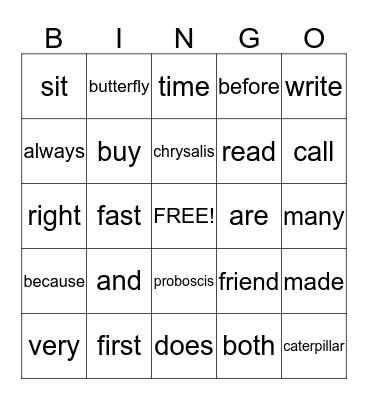 SIght Words!!! Bingo Card