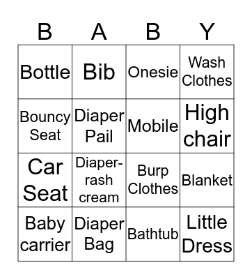 Baby Gift Bingo Card
