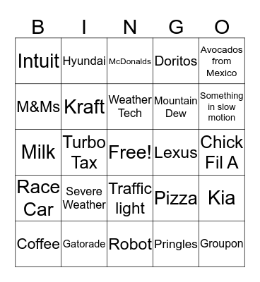 Super Bowl 52 Commercial BINGO Card