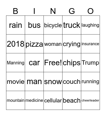 2018 Super Bowl Commercial Bingo Card