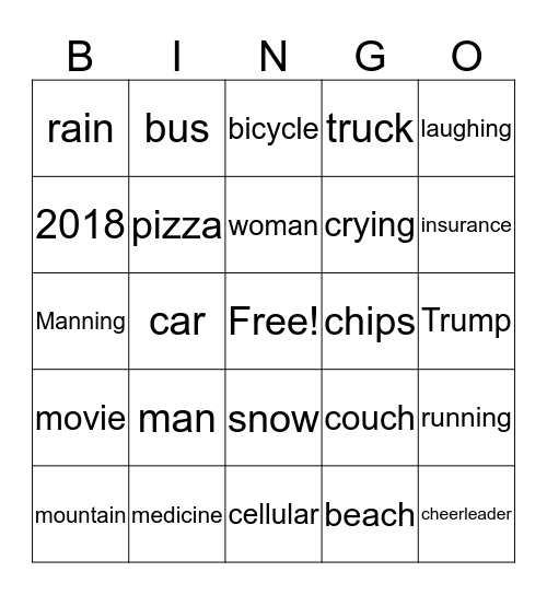 2018 Super Bowl Commercial Bingo Card