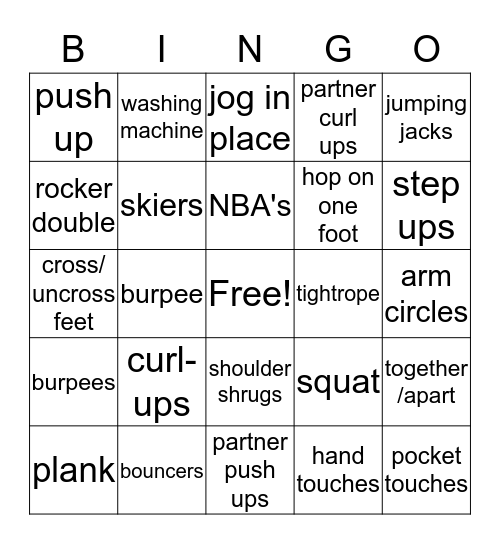 Fitness BINGO Card