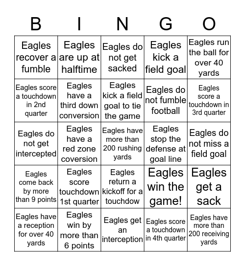 Eagles Fan Bingo Card Bingo Card