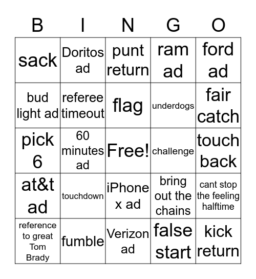 superbowl 52 Bingo Card