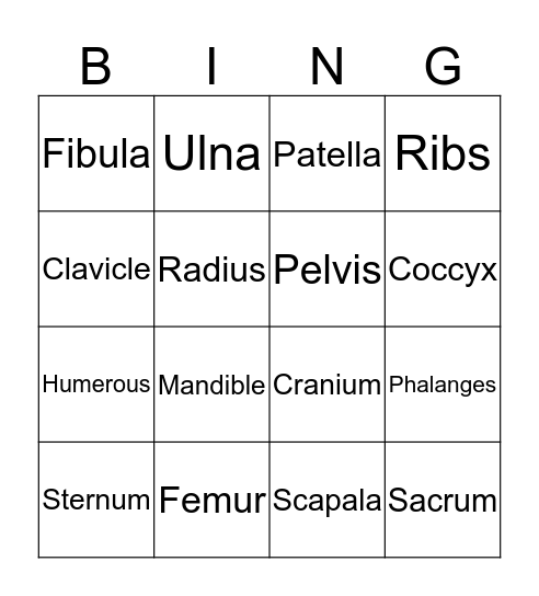 Bones Bingo Card