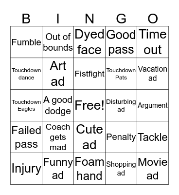 Superbowl Bingo Card