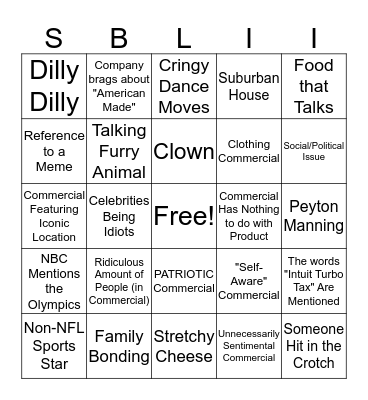 Jacob Hickman Memorial Commerical Bingo Card
