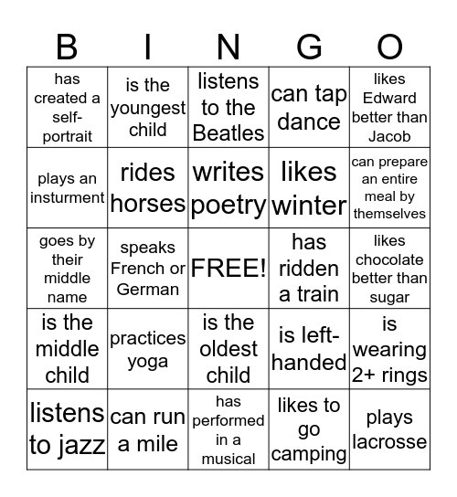 Youth Leadership Council Bingo Card