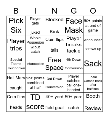 Super Bowl LII Bingo Card