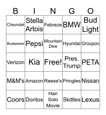 2018 Super Bowl Bingo Card