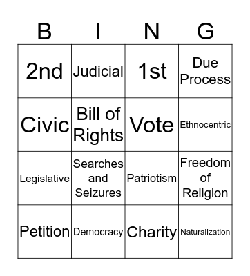 Civic Education Bingo Card