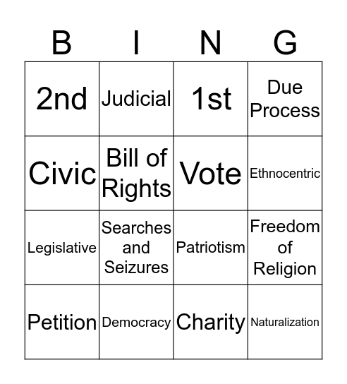 Civic Education Bingo Card