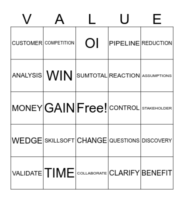 VALUE SELLING BINGO Card