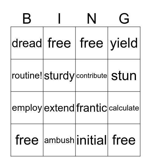 Vocabulary Workshop Unit 4 Bingo Card