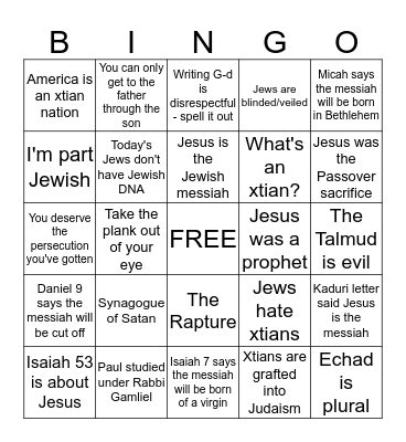 Xtian Bingo Card