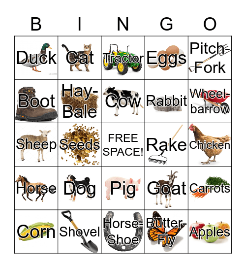 Nouns around the Farm Bingo Card