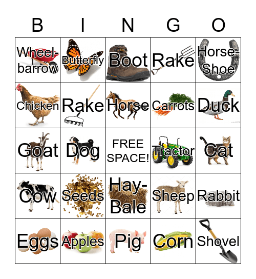 Nouns around the Farm Bingo Card