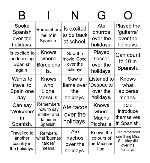 Year 8: Find someone who... Bingo Card