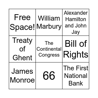 James Madison Bingo Card