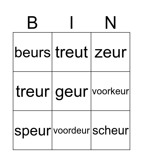 Spelling bingo Card