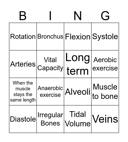 Anatomy and Physiology Bingo Card