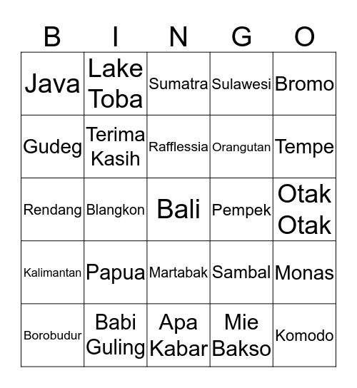 Indo Bingo Card