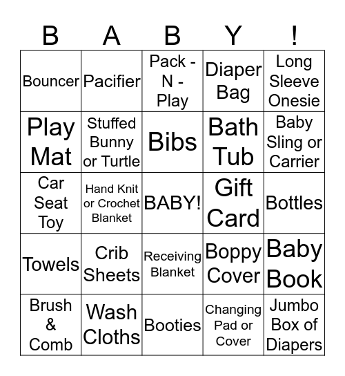 Baby Alyson Bingo Card