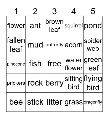 Nature Walk Bingo Card