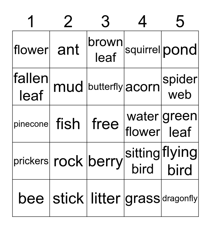 nature hike bingo game