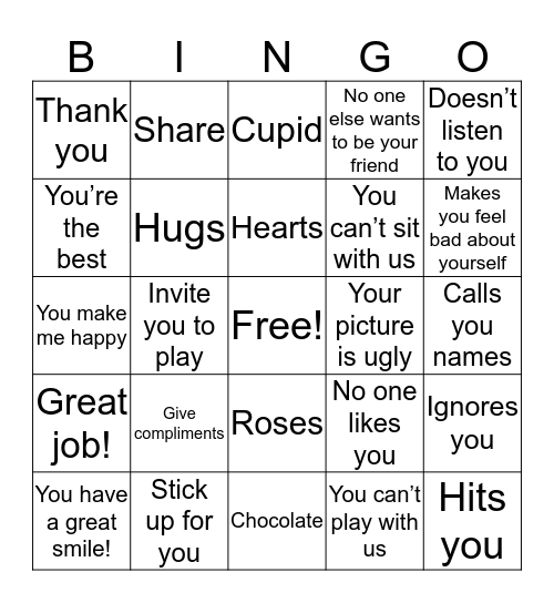 Friendship Bingo Card