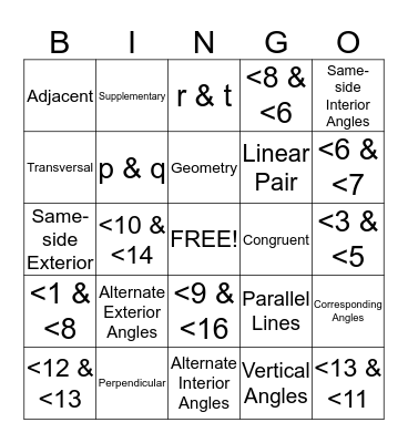 Transversal Bingo Card