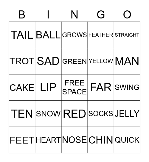 RHYMING BINGO Card