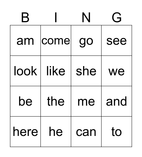 review sight words Bingo Card