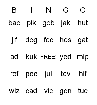 Silly Words September Bingo Card