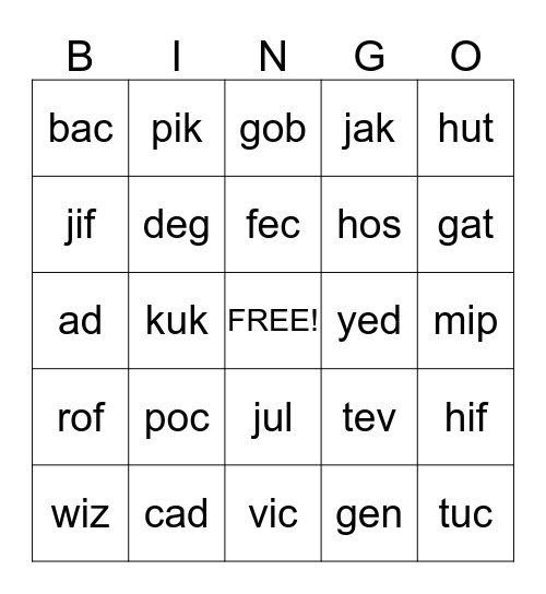 Silly Words September Bingo Card