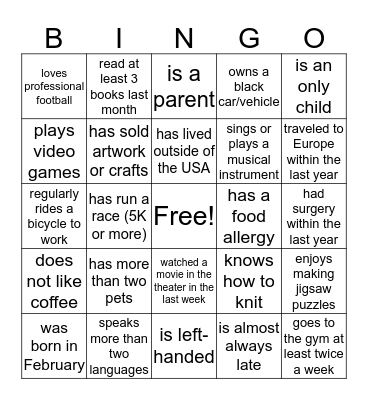 Find someone who... Bingo Card