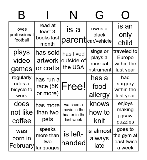 Find someone who... Bingo Card