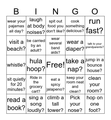 Could you .........  when you were young? Bingo Card