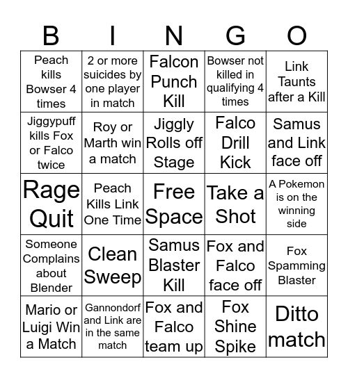Smash Brothers Bingo Card
