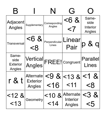 Transversal Bingo Card