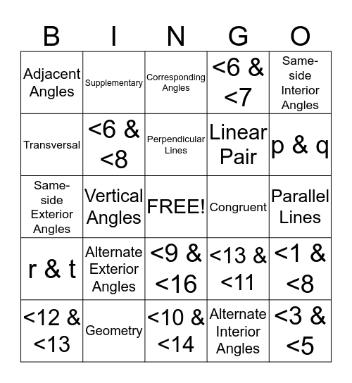 Transversal Bingo Card