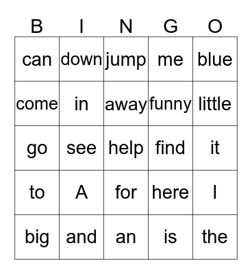 Dolch List 1 Bingo Card