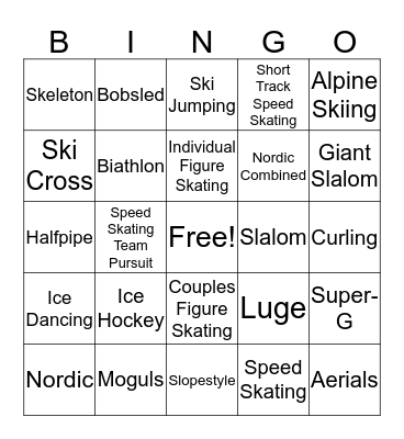 Winter Olympic Bingo Card